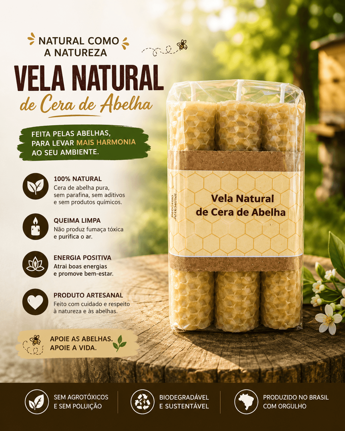 Vela Natural de Cera de Abelha